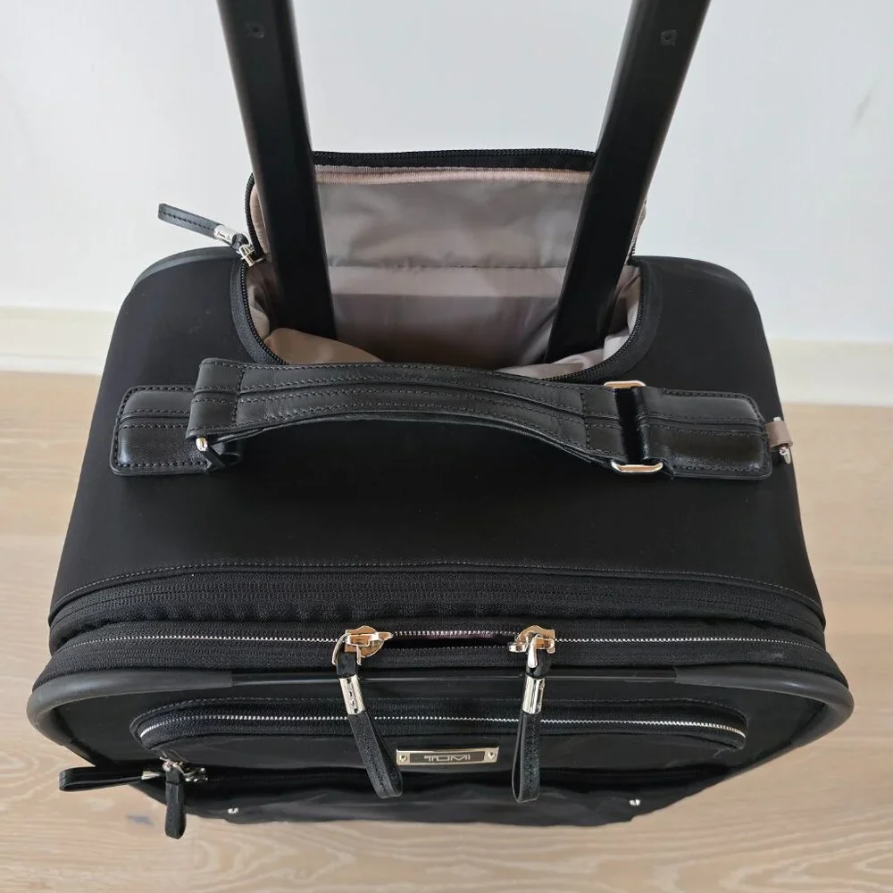 Tumi Avignon International Carry-On Luggage in Black Nylon and Silver Hardware